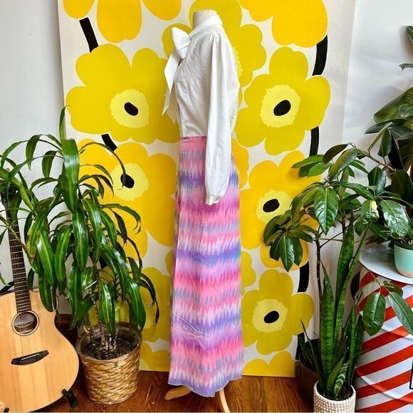 Groovy Handmade Vintage 1970s OOAK Chevron Pastel Wide Leg High Waisted Pants - Picture 2 of 5